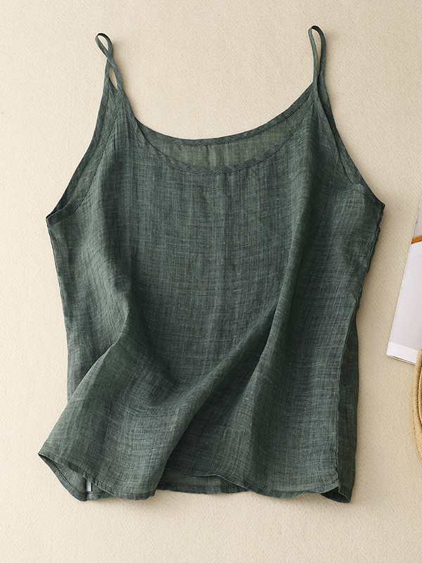 Crop Blouse Linen - スリムフィットリネンクロップトップ レディース 夏 薄手 カラーベースレイヤー アウター