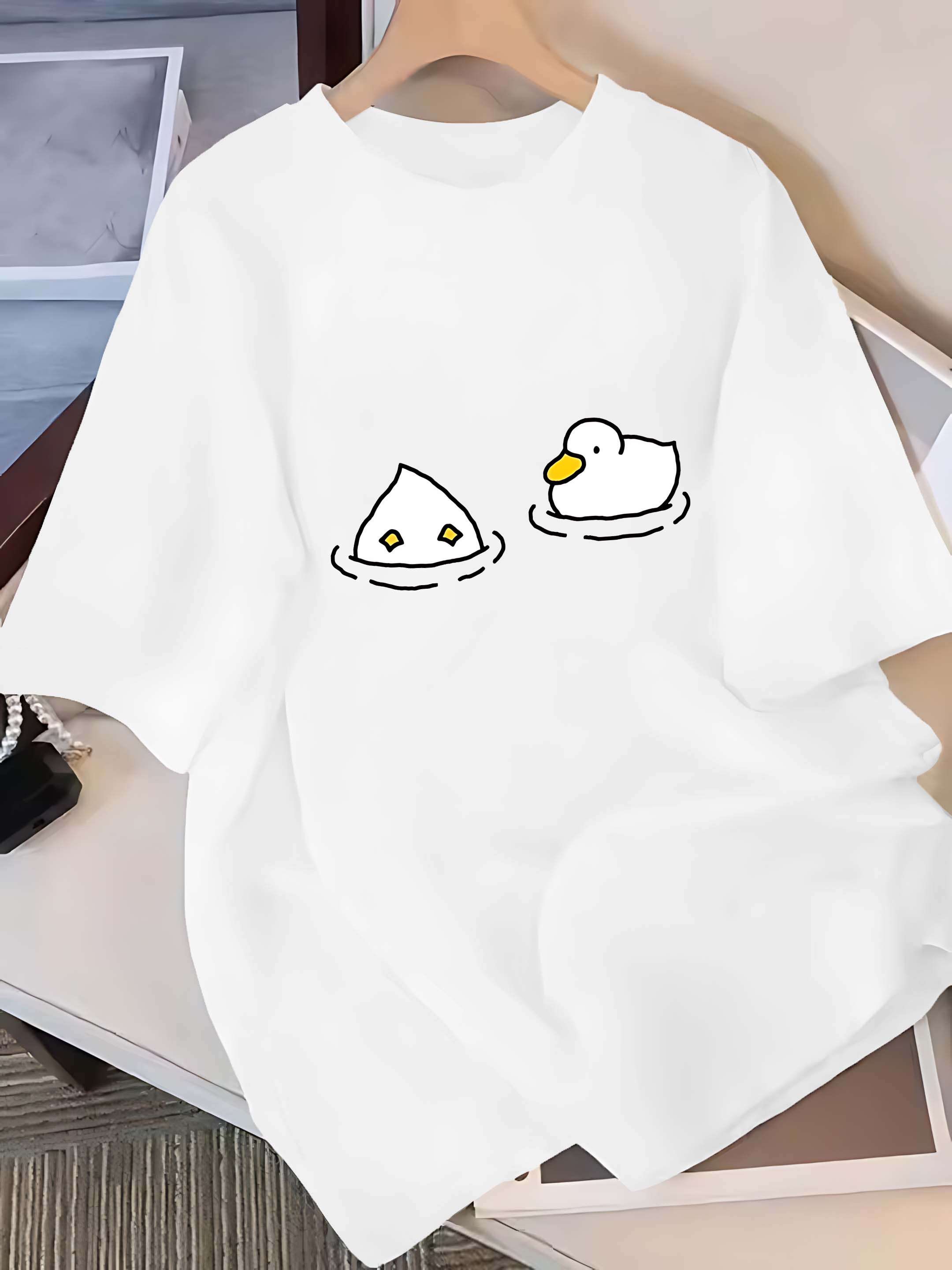 Summer Duck Clothing - 半袖 Tシャツ: かわいい漫画のアヒル柄の女性服ファッション Y2K トップ原宿グラフィック T