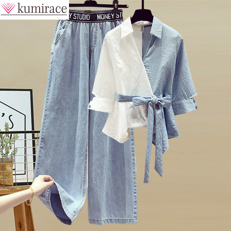 Summer Clothing Men 2025 - 女性用シルクシフォンシャツセット,女性用トラックスーツ,エレガントなジーンズ,カジュアルブラウス,新品,夏,2個,2022
