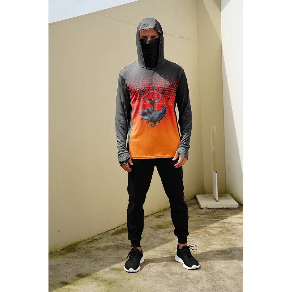 Summer Clothing Men - 釣り用シャツ メンズ 日焼け防止 フード付きマスク 一体型 釣り服