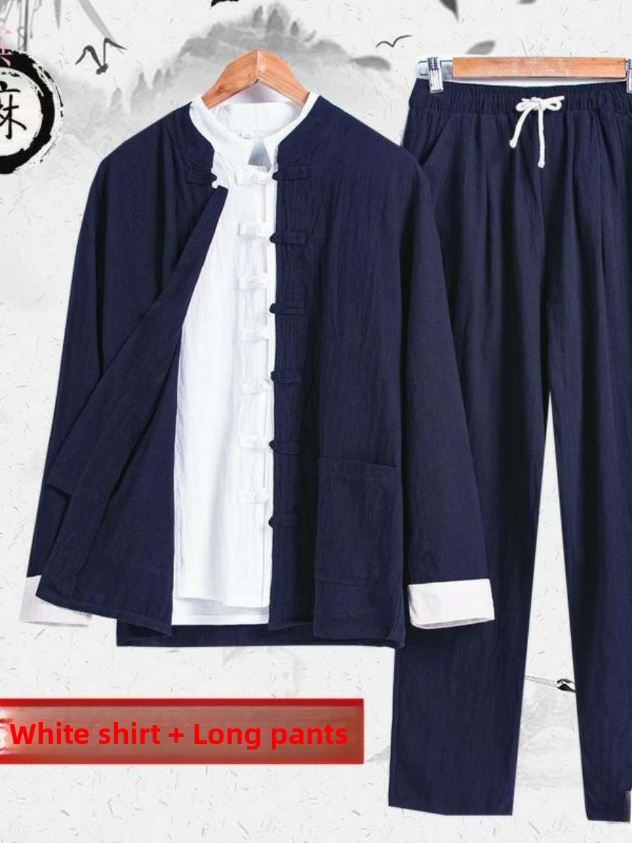 Summer Clothing Staples - 新しいメンズコットンリネン古代中国衣装セット茶道禅瞑想服エスニック春夏秋チュニックトップロングパンツ