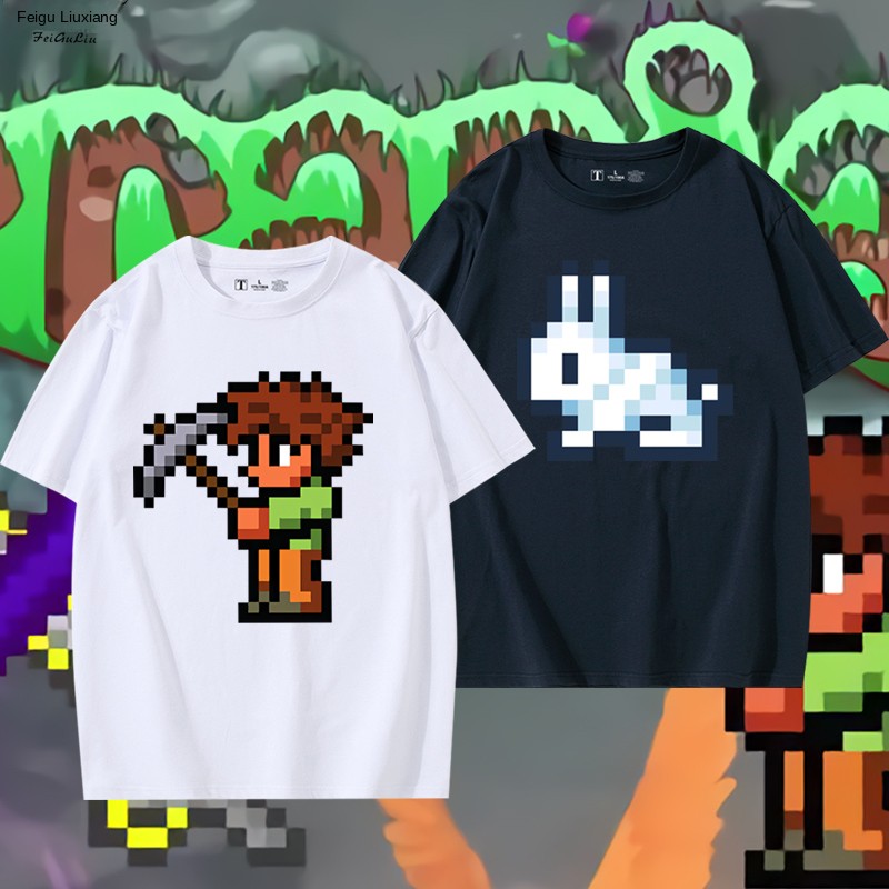 Summer Clothing Staples - テラリアモザイクピクセルパターン半袖Tシャツ半袖夏ファッショナブルな服ラウンドネックコットンユーストレンディブランド