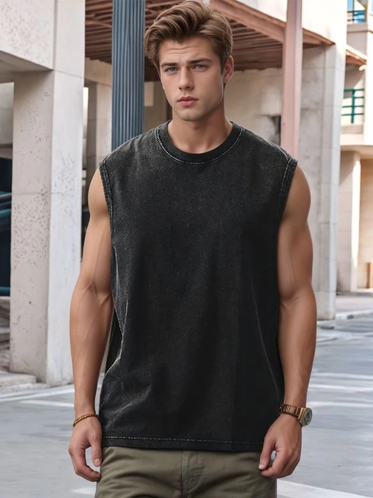 Summer Clothing Men 2025 - 2025年夏新作 メンズ ウォッシュドコットン タンクトップ マッスルジム ノースリーブ