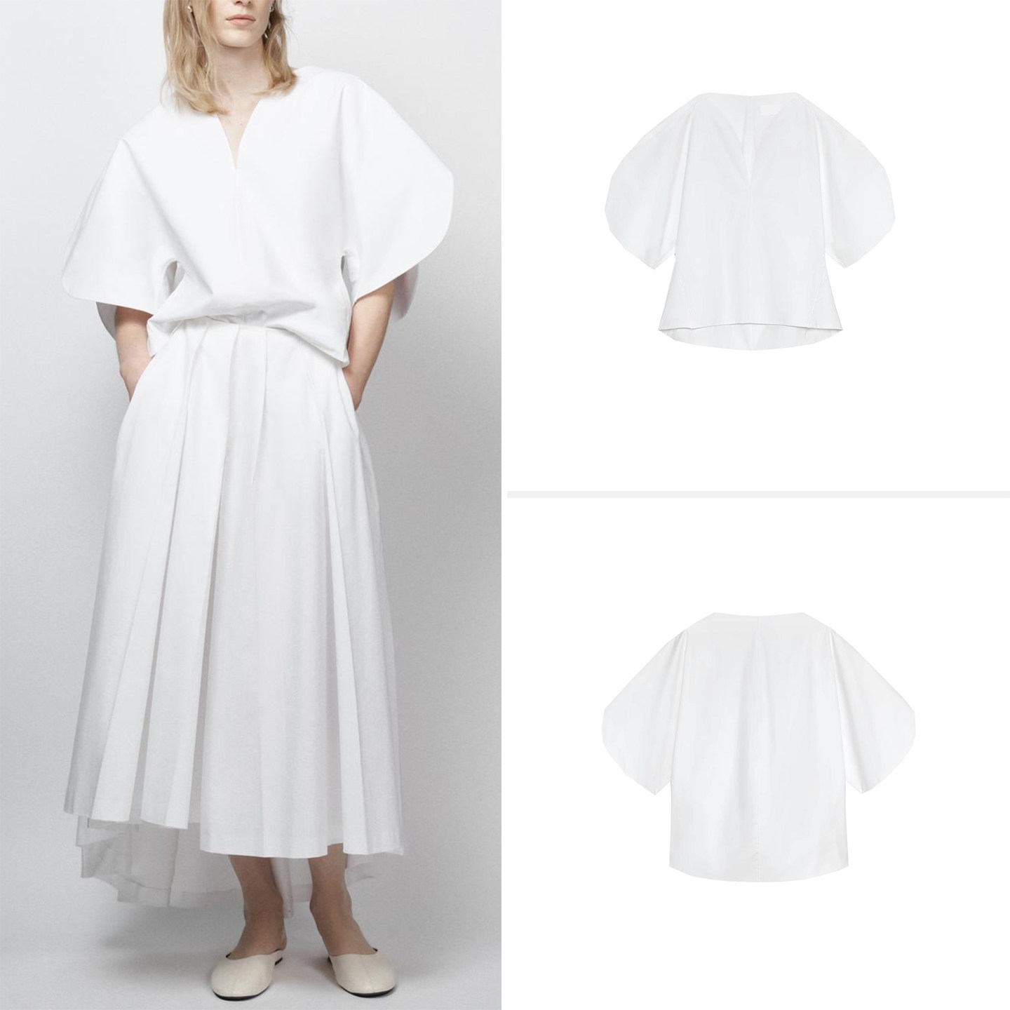 Summer Line Clothing Brand - ファッショナブルな白いルーズシャツ女性の夏服ワイドスリーブ V ネックインナー裏地カジュアルスタイル Z ブランド 2026