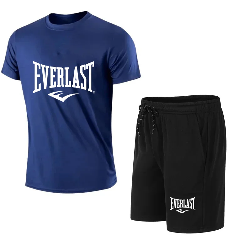 Summer Gym Clothing - 2026 メンズ夏用 Tシャツ+ショートパンツ 2点セット、カジュアルで通気性のある半袖スポーツジョギングジムブランドプリント服
