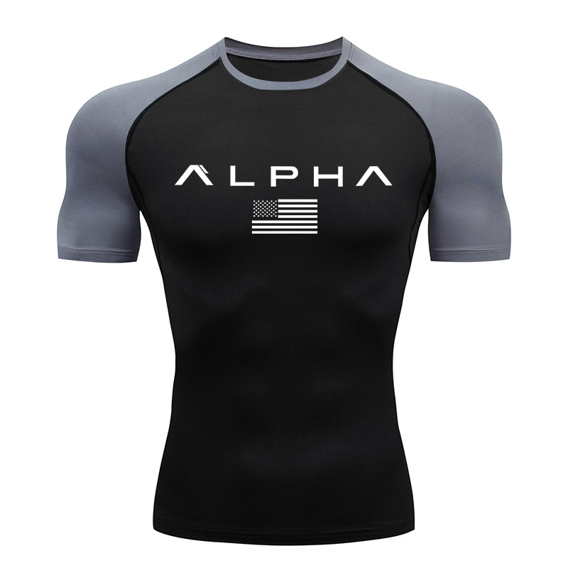 Summer Gym Clothing - アメリカ国旗プリント半袖コンプレッションシャツ男性用アスレチック速乾 Tシャツジムワークアウトランニング Tシャツアンダーシャツトップス