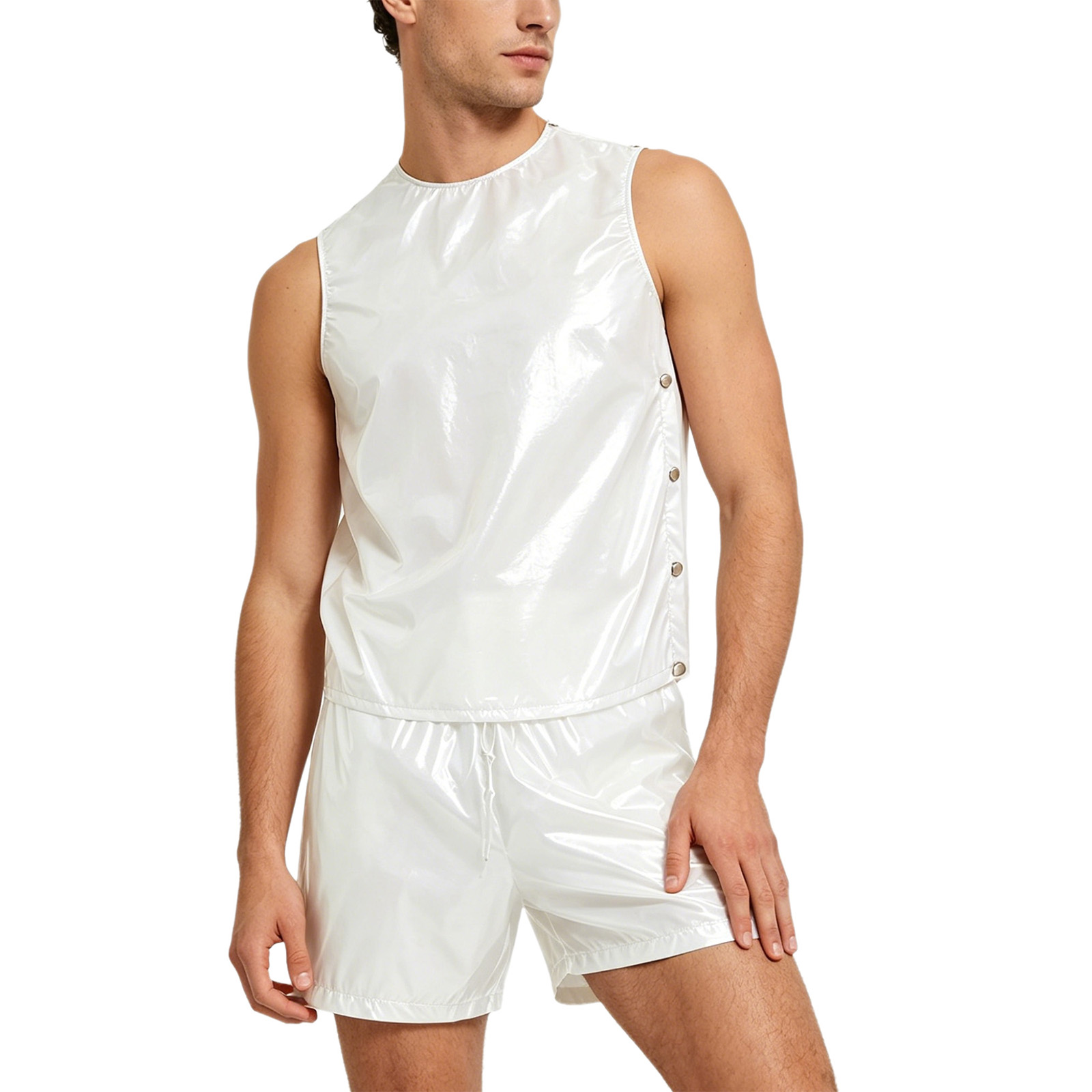 Summer Clothing Men - メンズ特別ニーズ防水汗止めトラックスーツタンクトップとサイドボタンボクサーショーツ2ピースセット適応服