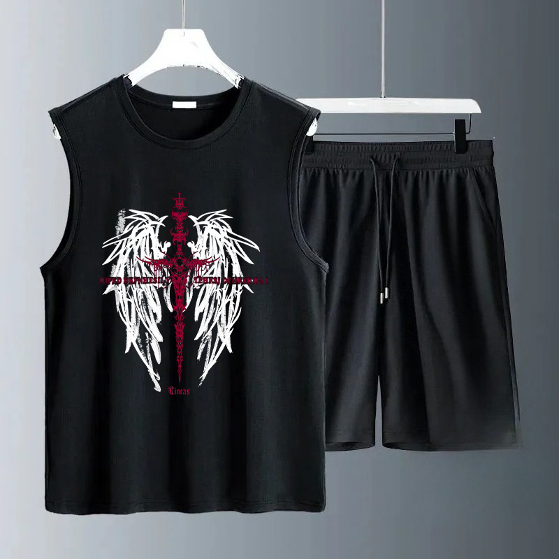 Summer Clothing Men - メンズタンクトップセット 2026年夏 速乾性ドライウェア スポーツスウェットスーツ ビーチランニング クルーネック
