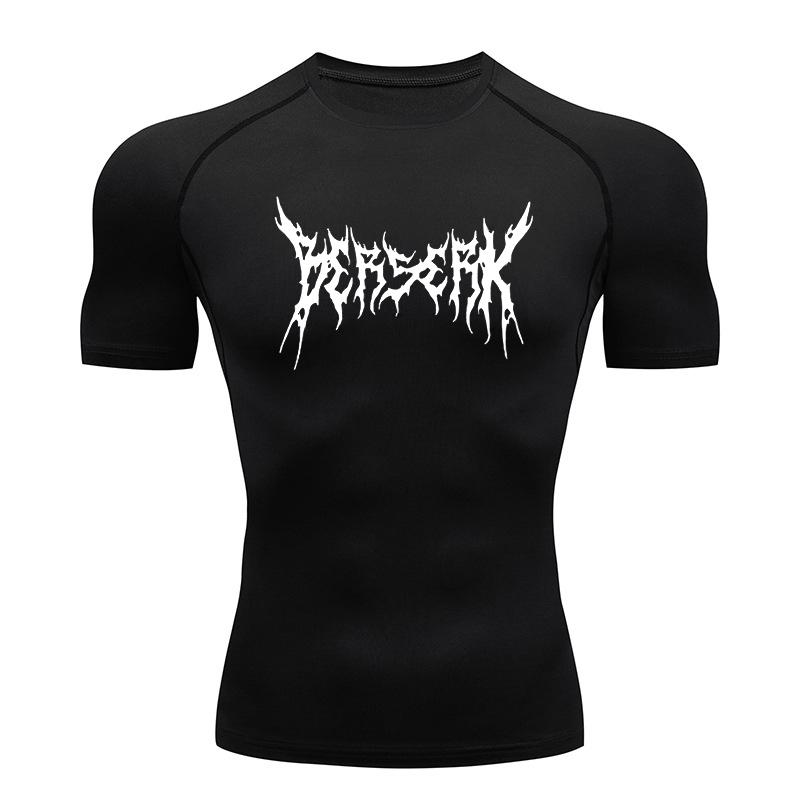 Summer Gym Clothing - ジムワークアウトラッシュガード男性用アスレチッククイックドライコンプレッションシャツベルセルクプリントTシャツTシャツトップスアンダーシャツベースレイヤー
