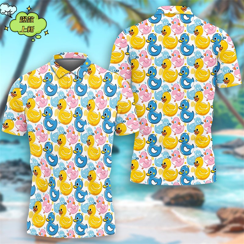 Summer Duck Clothing - 3D黄色いアヒルのプリントポロシャツ,面白いゴム製のアヒルのグラフィックシャツ,ファッショナブルなTシャツ,紳士服