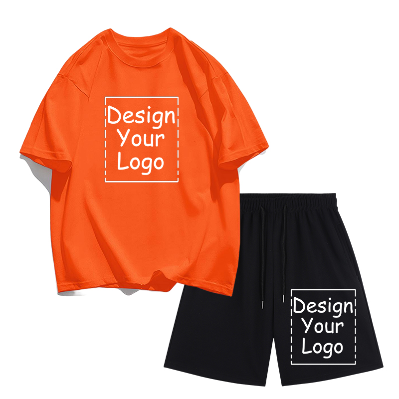 Summer Gym Clothing - 夏の男性用パーソナライズパターンカスタム快適TシャツセットカジュアルS-3XLコットン半袖スポーツジムショーツチームワーク服