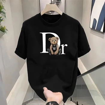Quality Summer Clothing - 高級ブランドかわいいクマプリント Tシャツ男性女性高品質純綿 Tシャツ夏のグラフィックファッション女性 Tシャツ男性服