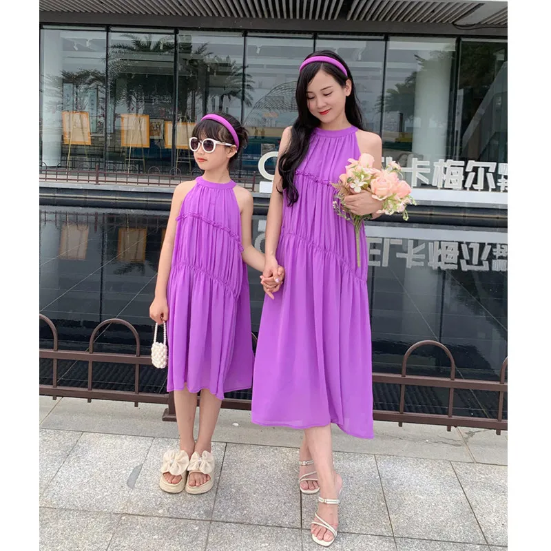 Summer Clothing Looks - 女性のための紫色のバケーションドレス,母,赤ちゃん,女の子,母,娘,リゾート,ビーチ,バケーションドレス,ママと私のための服