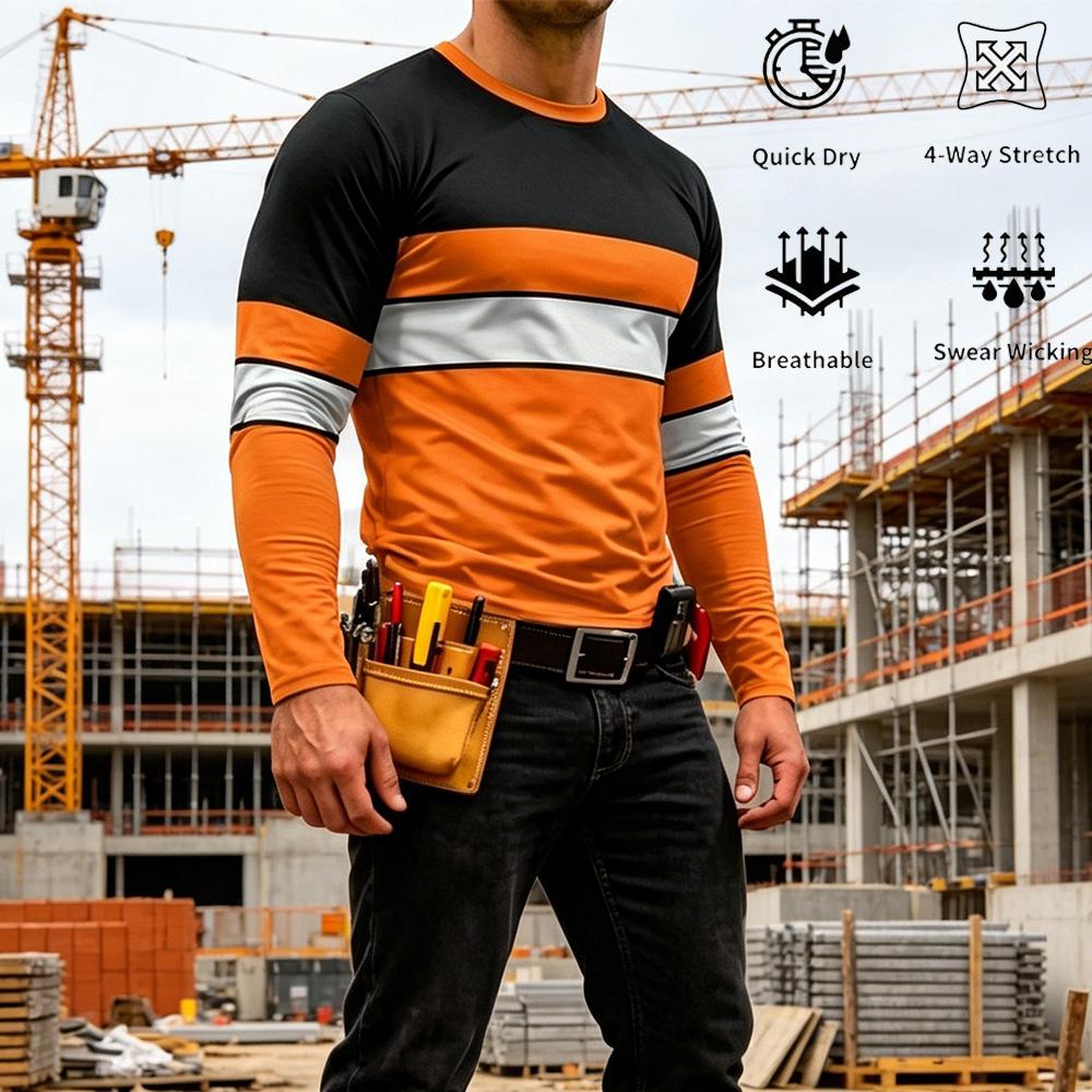 Quality Summer Clothing - 秋の高品質明るい色のストライプ作業服メンズ長袖 Tシャツ通気性カジュアル O ネック安全作業服