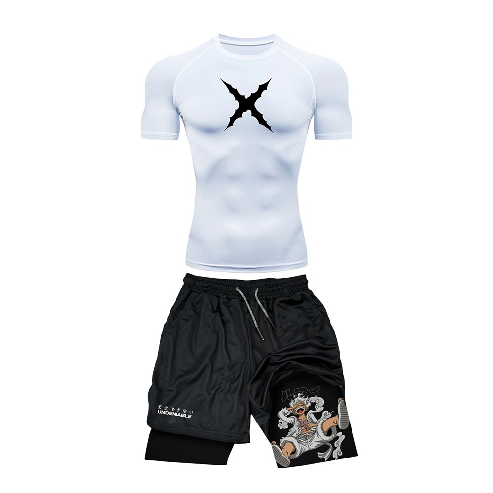 Summer Gym Clothing - 夏新ワンピースルフィタイト半袖ショーツ男性と女性のジム特大通気性速乾性スポーツ T シャツセット
