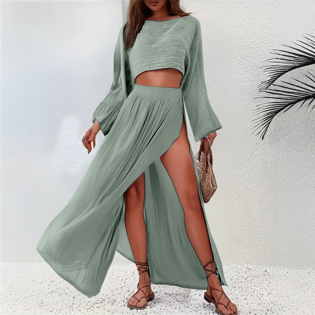 夏の女性用スーツブラウスツーピースセット綿麻トップスカジュア - Crop Blouse Linen のレビューと価格