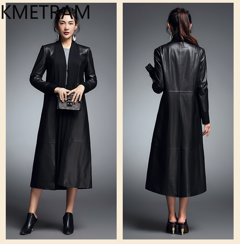 本革ジャケット女性リアルシープスキン黒ロングジャケット高品質 - Quality Summer Clothing For Women のレビューと価格