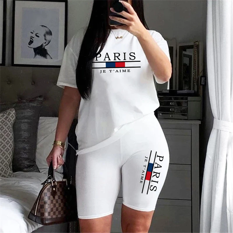 女性 Tシャツ新しい品質カジュアル女性服夏ツーピースセット  - Quality Summer Clothing のレビューと価格