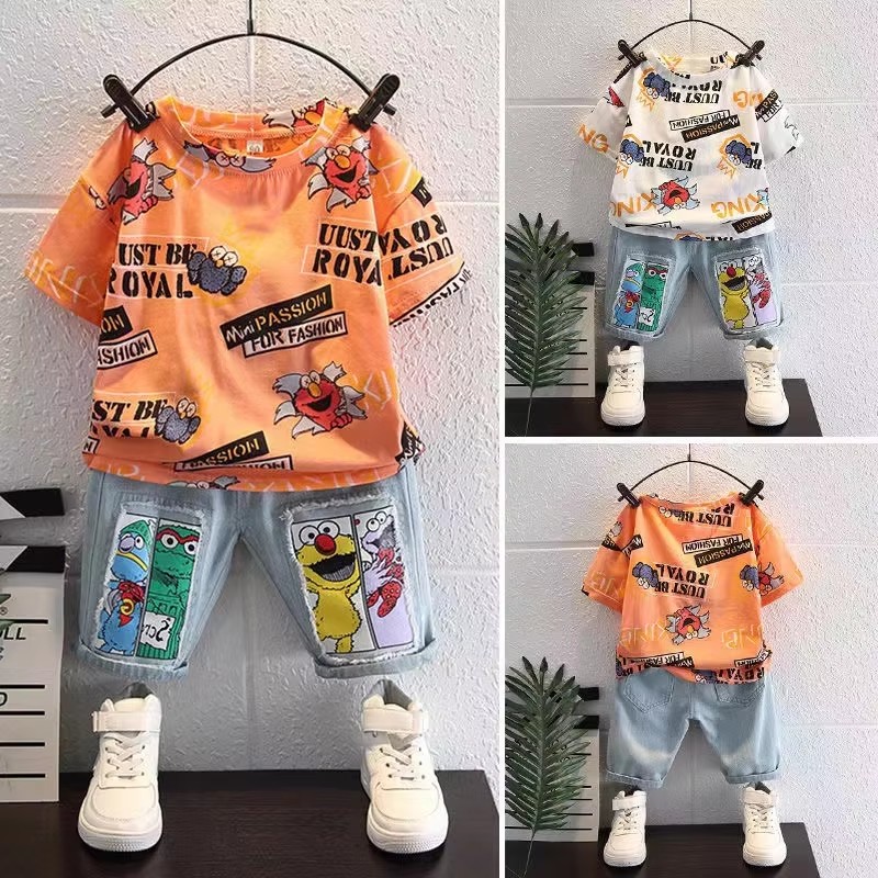 かわいい漫画プリント半袖コットンTシャツトップスジーンズショ - Summer Clothing Drawing For Kids のレビューと価格