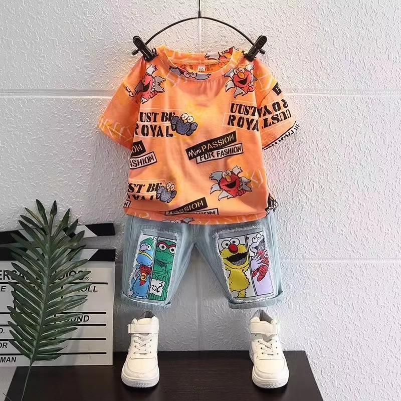 かわいい漫画プリント半袖コットンTシャツトップスジーンズショ - Summer Clothing Drawing For Kids のレビューと価格