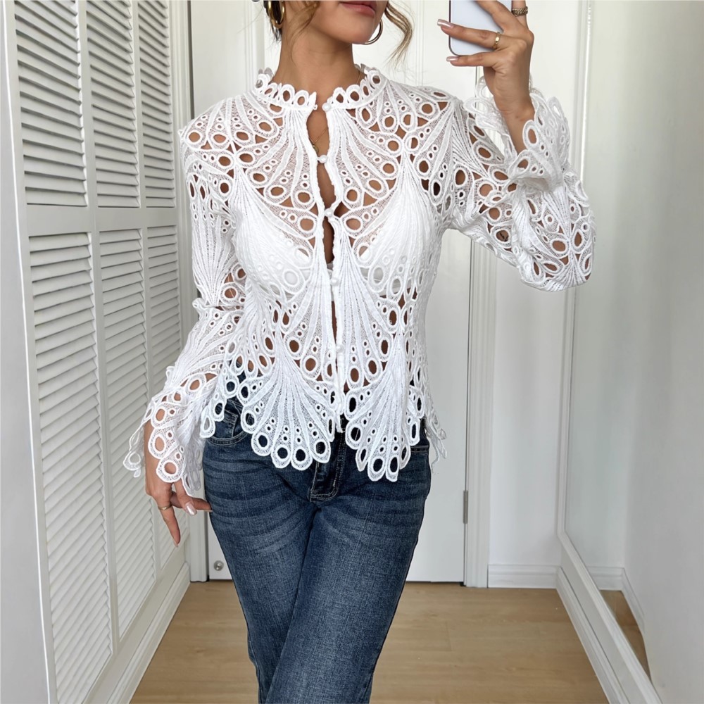女性のセクシーなレース中空ソリッドカラーイブニングシャツ春夏 - Summer Zara のレビューと価格