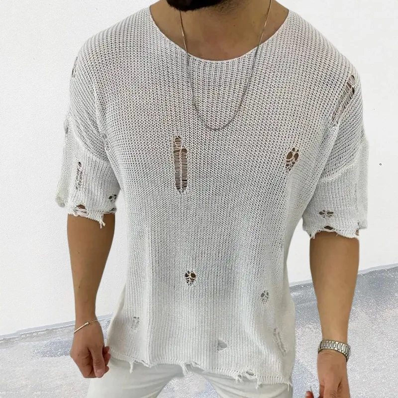 2025 夏の新メンズソリッドカラーセーターラウンドネック半 - Summer Clothing Men 2025 のレビューと価格