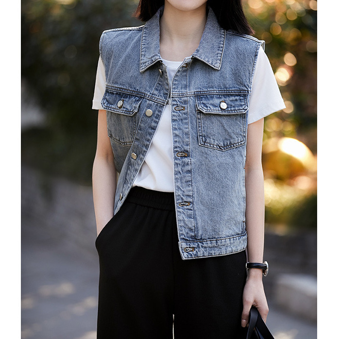新疆-レディース長繊維綿ウォッシュデニムベスト、ノースリーブ - Summer Clothing Staples のレビューと価格