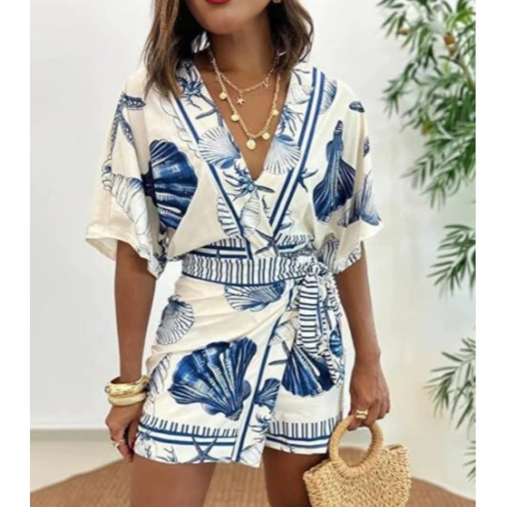 ファッションプリント半袖女性の V ネックスリムフィットジャ - Summer Zara のレビューと価格