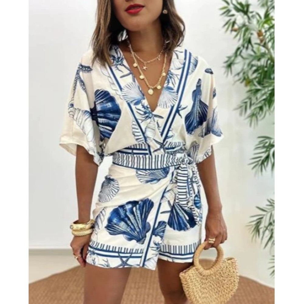 ファッションプリント半袖女性の V ネックスリムフィットジャ - Summer Zara のレビューと価格