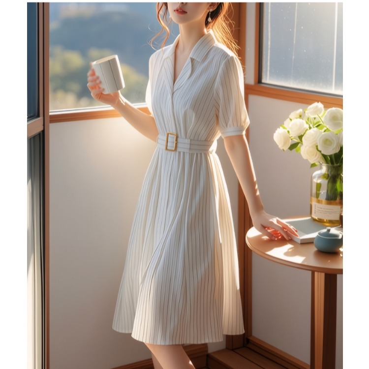 ハイウエストストライプドレススリム夏新作婦人服高品質ブランド - Summer Line Clothing Brand のレビューと価格