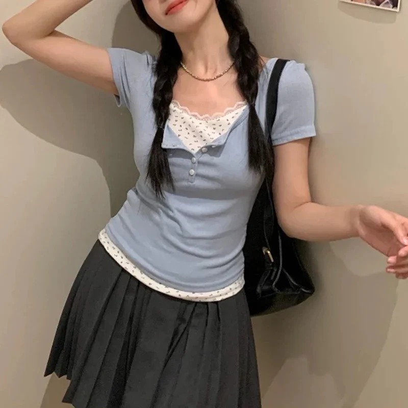 女性用スイートレーストリムリブニットTシャツ 2026夏 ス - Crop Blouse Linen のレビューと価格