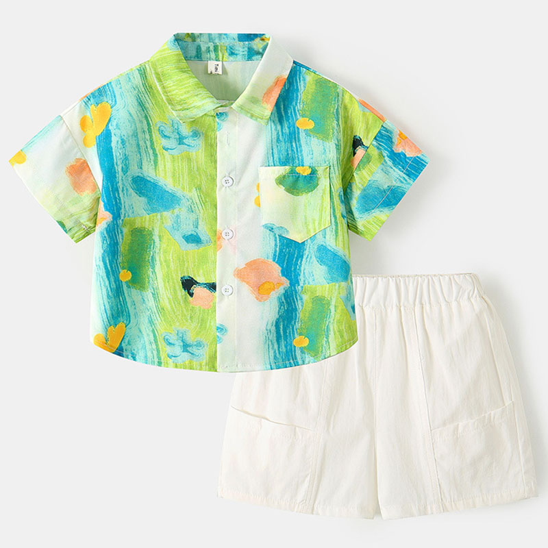 2 個セット夏の男の子服韓国ファッション落書き半袖コットント - Summer Clothing Drawing For Kids のレビューと価格