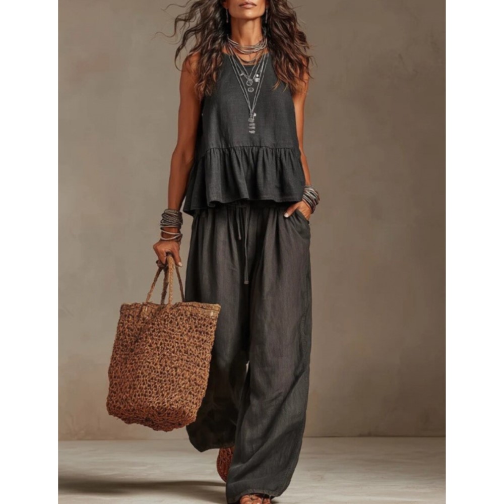 新作カジュアルノースリーブ女性用Tシャツとトラウザーズの2点 - Summer Zara のレビューと価格