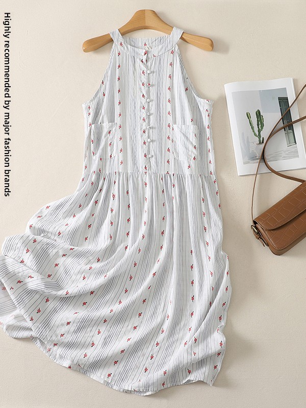 エレガントなAラインワンピース 花柄プリント レッドストライ - Summer Line Clothing Brand のレビューと価格