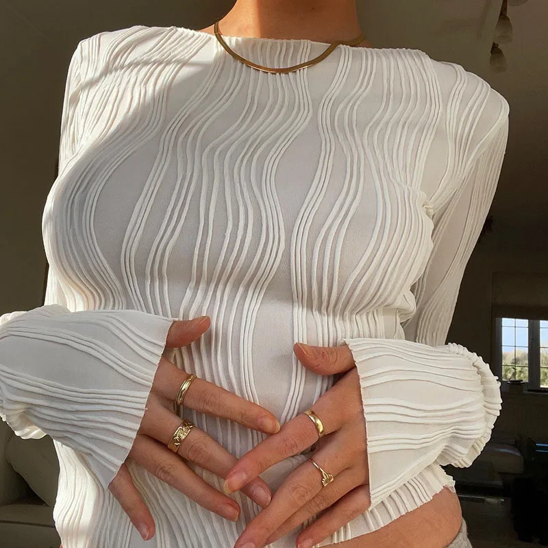 女性ファッションカジュアルシャーリング長袖 Tシャツブラウス - Crop Blouse Linen のレビューと価格