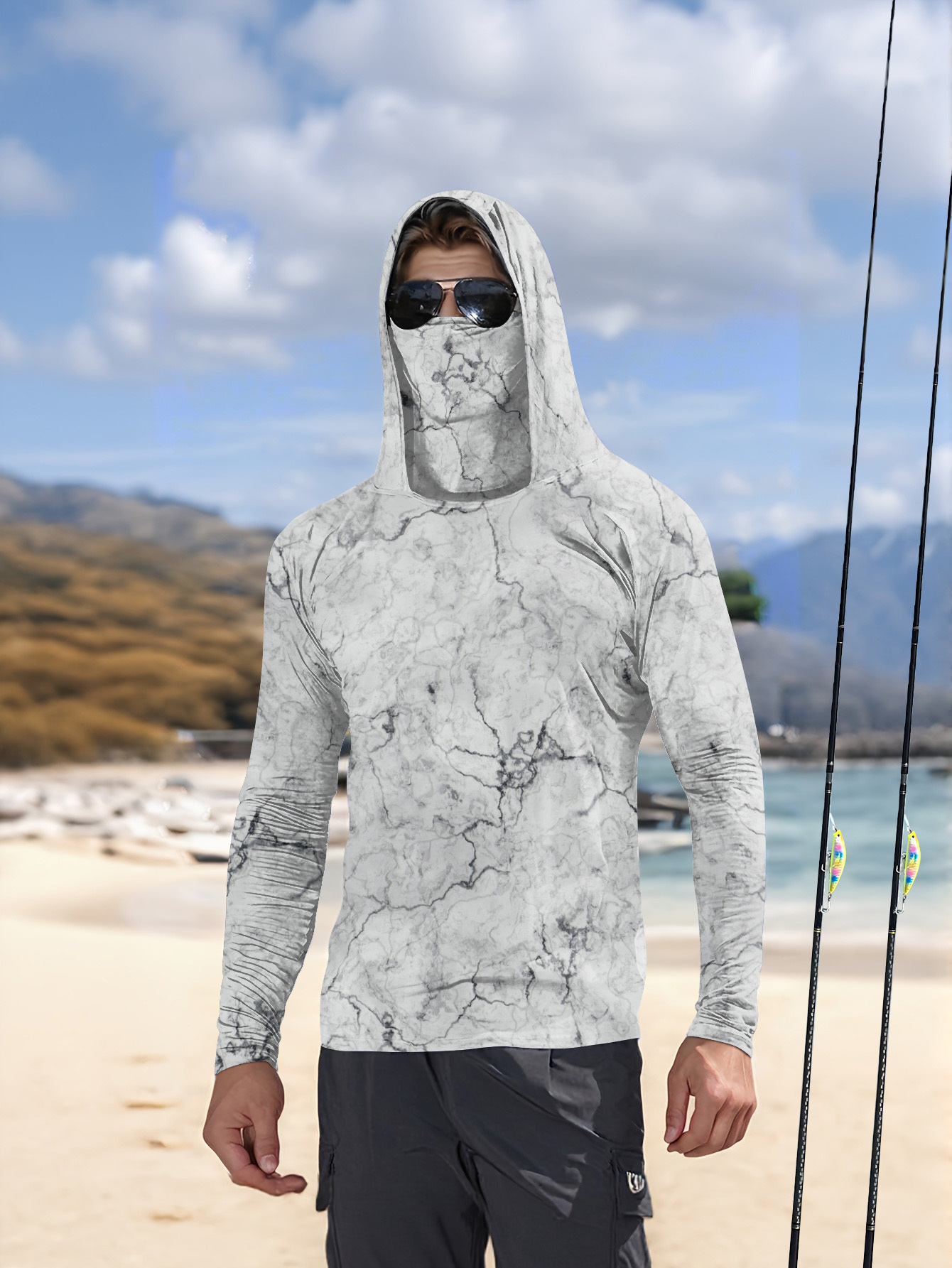 メンズフード付きフィッシングシャツ 長袖 フィッシングウェア - Summer Clothing Men のレビューと価格