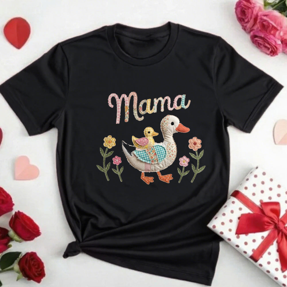 女性夏ママダックパッチワーク Tシャツカジュアルコットン半袖 - Summer Duck Clothing のレビューと価格