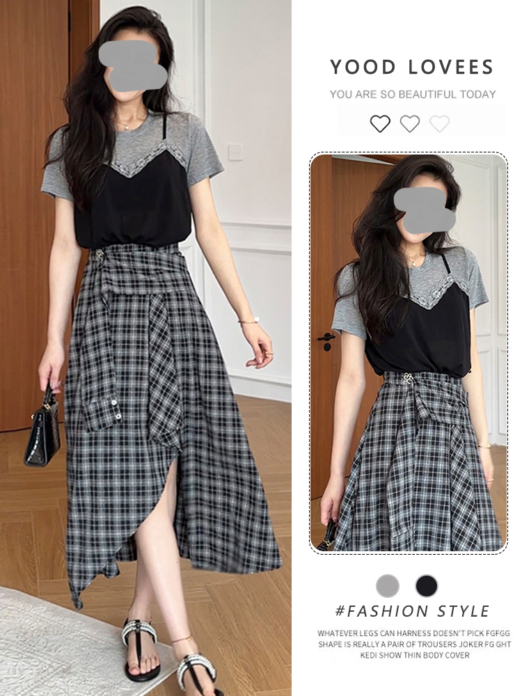 夏の新作ファッションデザイン、レース半袖、イレギュラーチェッ - Quality Summer Clothing のレビューと価格