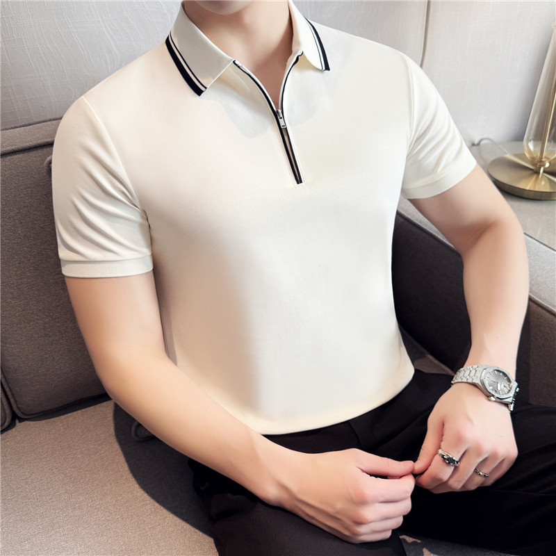 長繊維綿 Tシャツ男ハーフジッパーコントラストカラーデザイナ - Summer Clothing Staples のレビューと価格