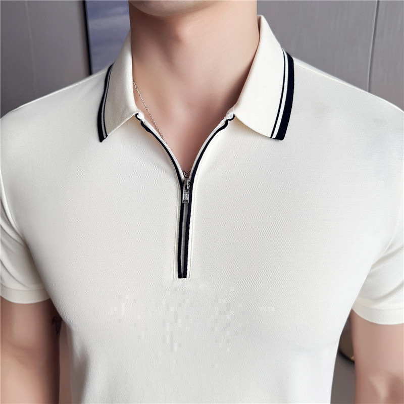 長繊維綿 Tシャツ男ハーフジッパーコントラストカラーデザイナ - Summer Clothing Staples のレビューと価格