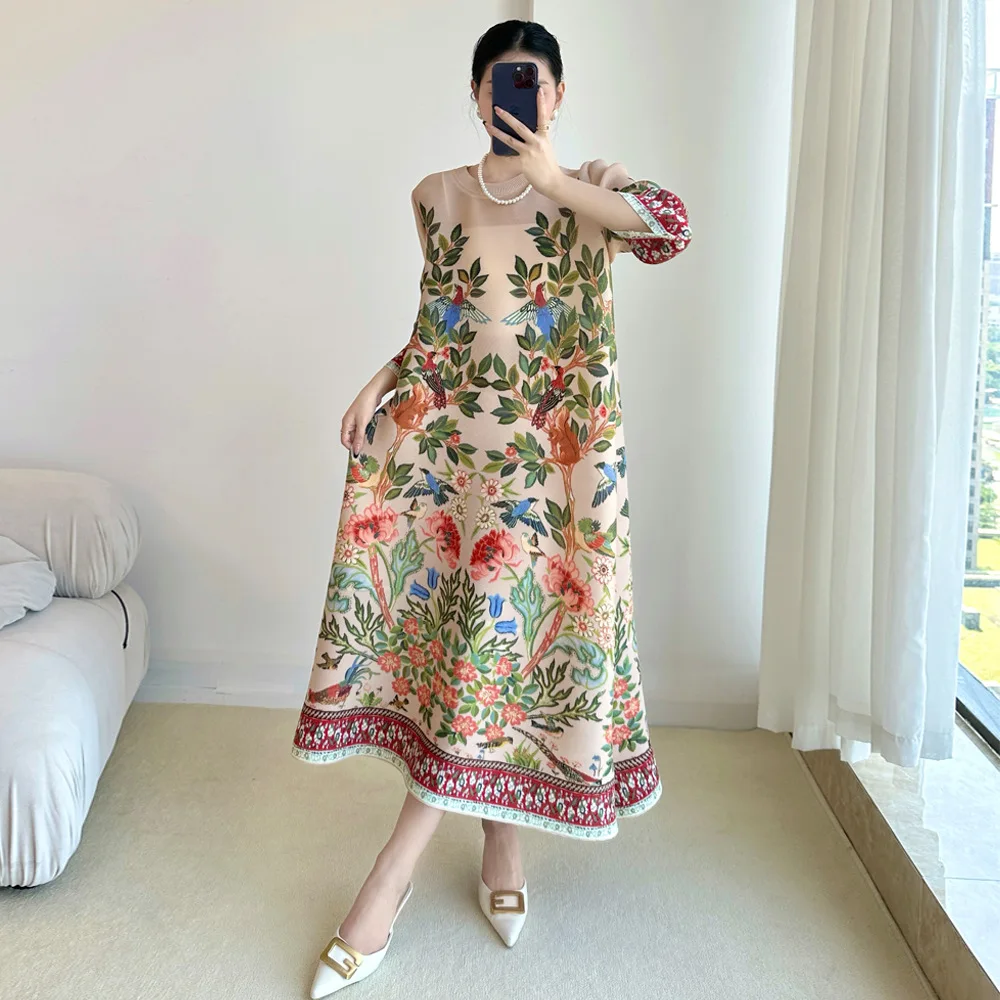 三宅ヴィンテージプリントドレス七部袖カジュアルドレス 202 - Summer Clothing Essentials Women のレビューと価格