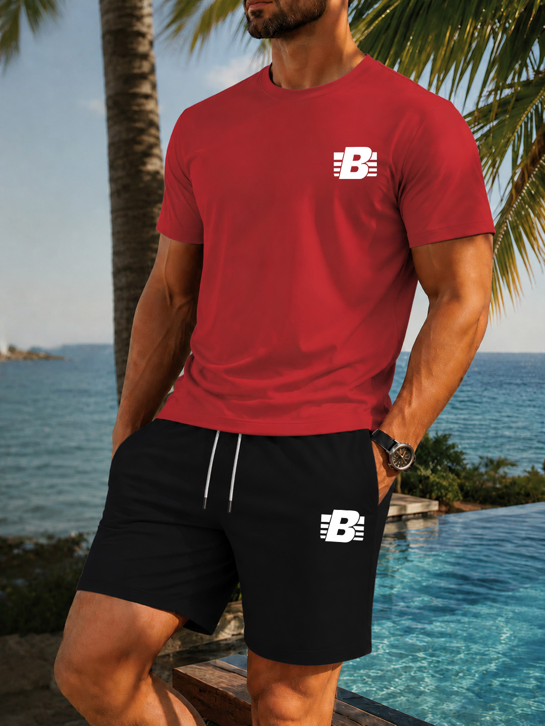 メンズ 2 ピース トラックスーツ カジュアル スポーツウェ - Summer Gym Clothing のレビューと価格