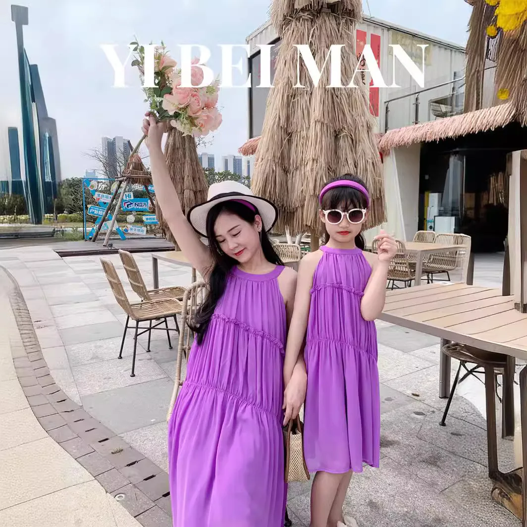女性のための紫色のバケーションドレス,母,赤ちゃん,女の子, - Summer Clothing Looks のレビューと価格