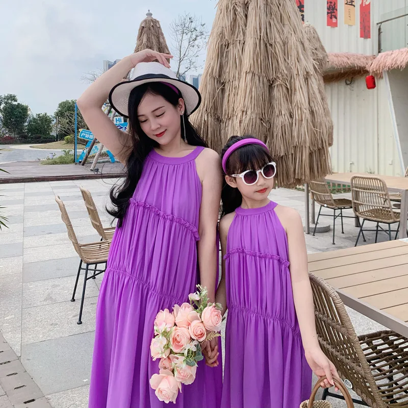 女性のための紫色のバケーションドレス,母,赤ちゃん,女の子, - Summer Clothing Looks のレビューと価格