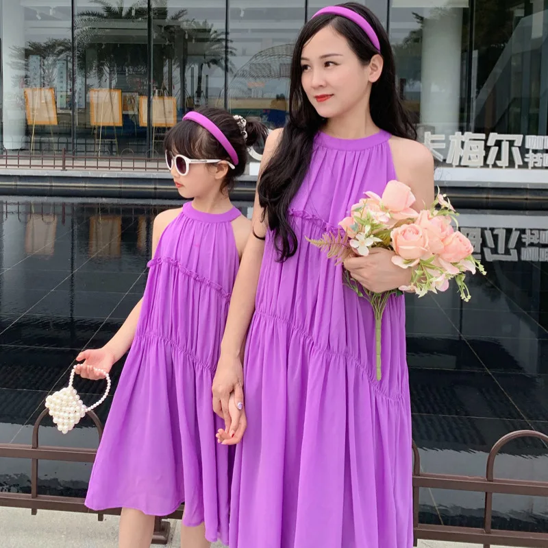 女性のための紫色のバケーションドレス,母,赤ちゃん,女の子, - Summer Clothing Looks のレビューと価格