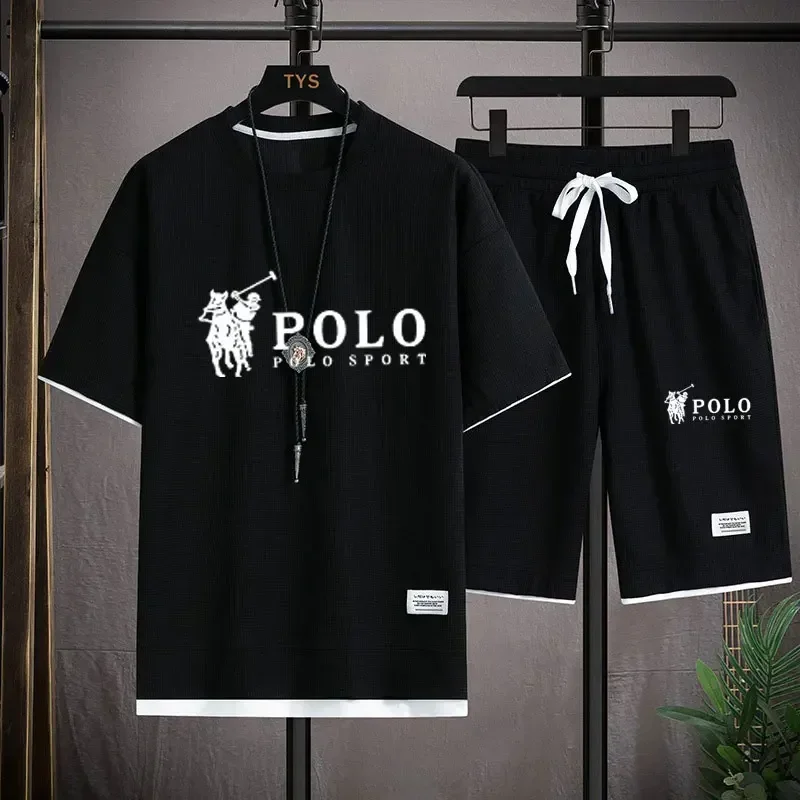 2026年メンズサマーワッフル2ピースセット半袖Tシャツスポ - Summer Gym Clothing のレビューと価格