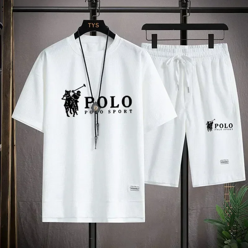 2026年メンズサマーワッフル2ピースセット半袖Tシャツスポ - Summer Gym Clothing のレビューと価格