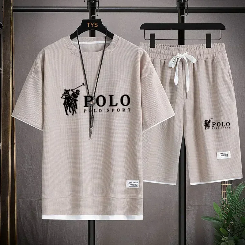 2026年メンズサマーワッフル2ピースセット半袖Tシャツスポ - Summer Gym Clothing のレビューと価格